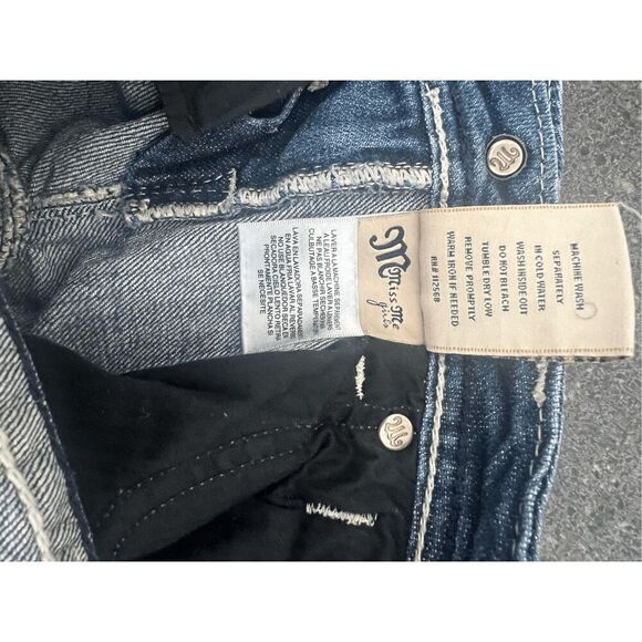 MISS ME Rhinestones cross embroidered jeans Bermuda shorts - Picture 9 of 11